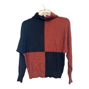 Tahari Turtleneck Sweater - Black and Burnt Orange Color Panel Design XS